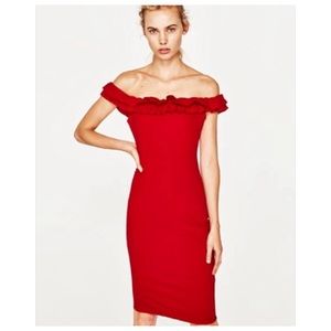 Zara Red Off Shoulder Midi
